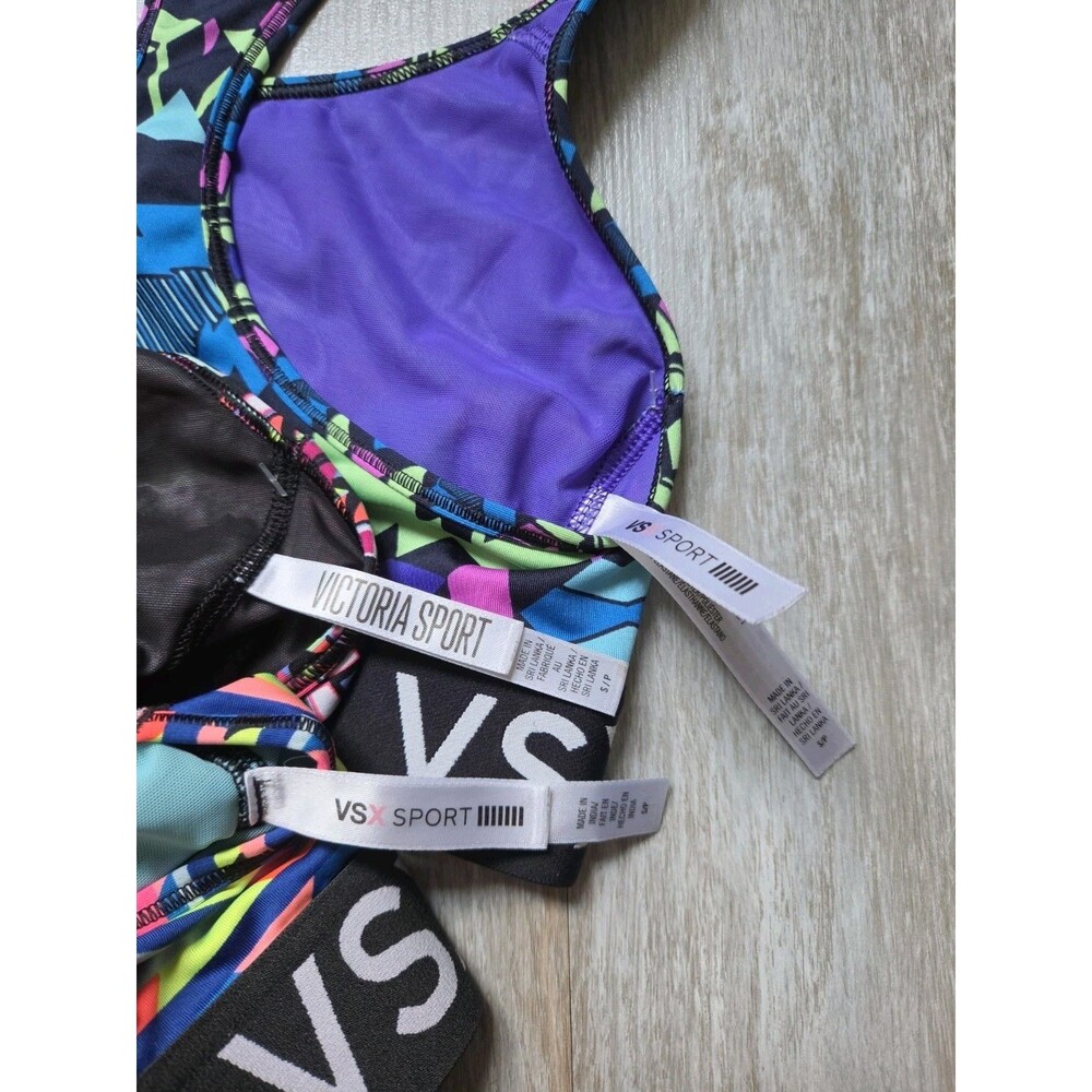 Lot of 3 Victoria's Secret VSX Sport Sports Bra Racerback Neon Print Sz S EUC - Picture 4 of 7